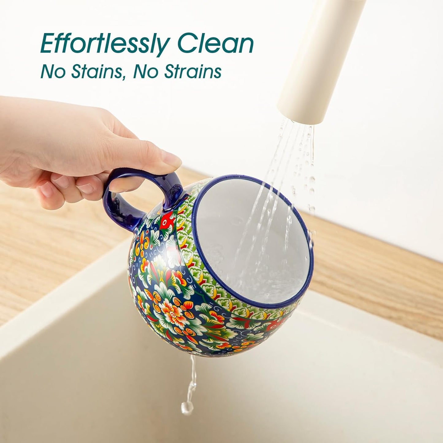 vancasso Coffee Mugs Set of 6, Coffee Cups Ceramic 16oz, Porcelain Coffee Mugs for Cappuccino, Latte, Espresso, Colorful Coffee Mugs with Handle, Rounded Boho Mugs, Microwave & Dishwasher Safe