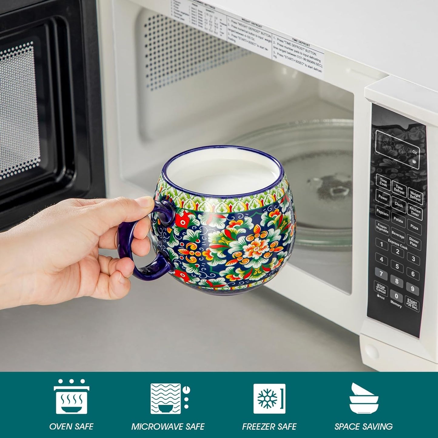 vancasso Coffee Mugs Set of 6, Coffee Cups Ceramic 16oz, Porcelain Coffee Mugs for Cappuccino, Latte, Espresso, Colorful Coffee Mugs with Handle, Rounded Boho Mugs, Microwave & Dishwasher Safe