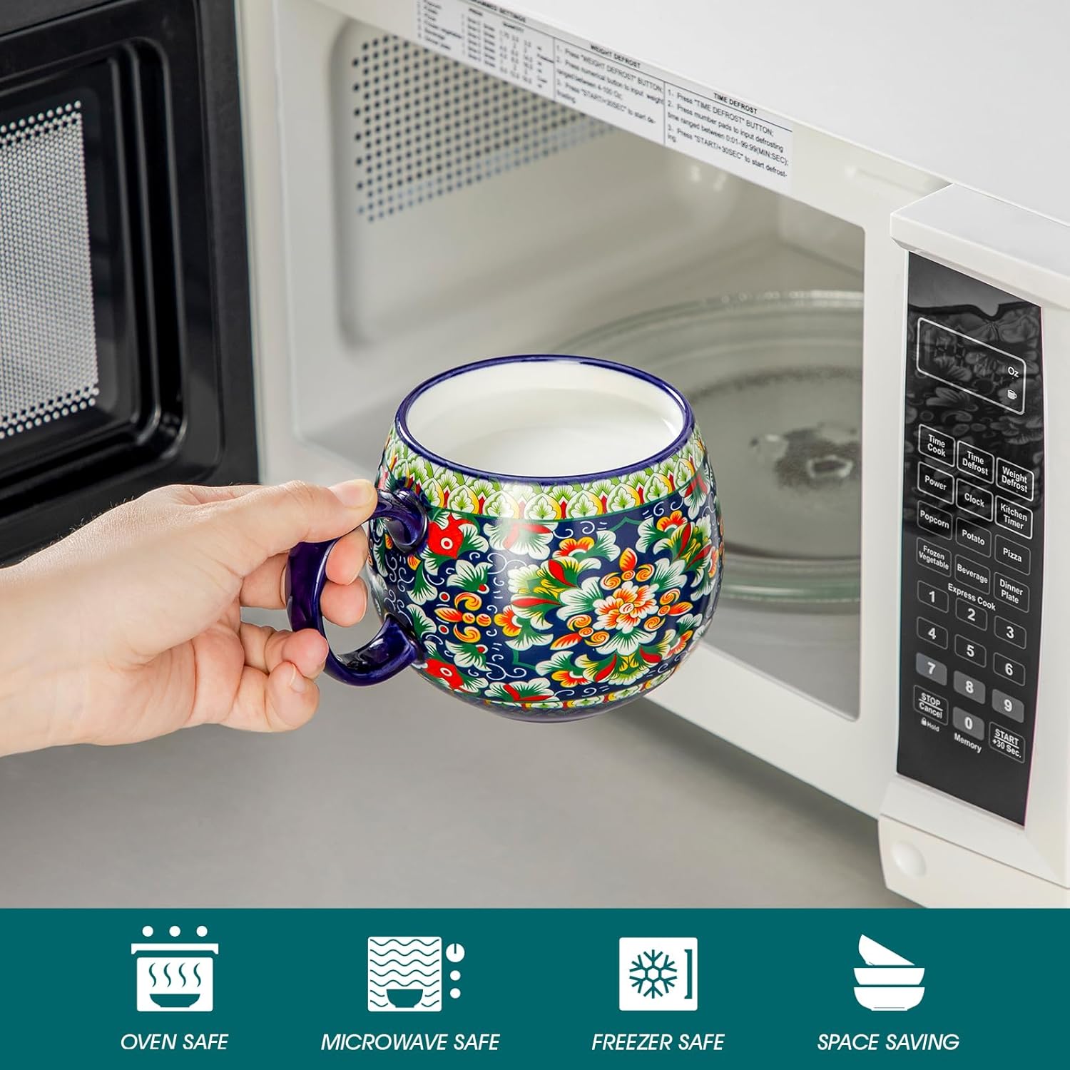 vancasso Coffee Mugs Set of 6, Coffee Cups Ceramic 16oz, Porcelain Coffee Mugs for Cappuccino, Latte, Espresso, Colorful Coffee Mugs with Handle, Rounded Boho Mugs, Microwave & Dishwasher Safe