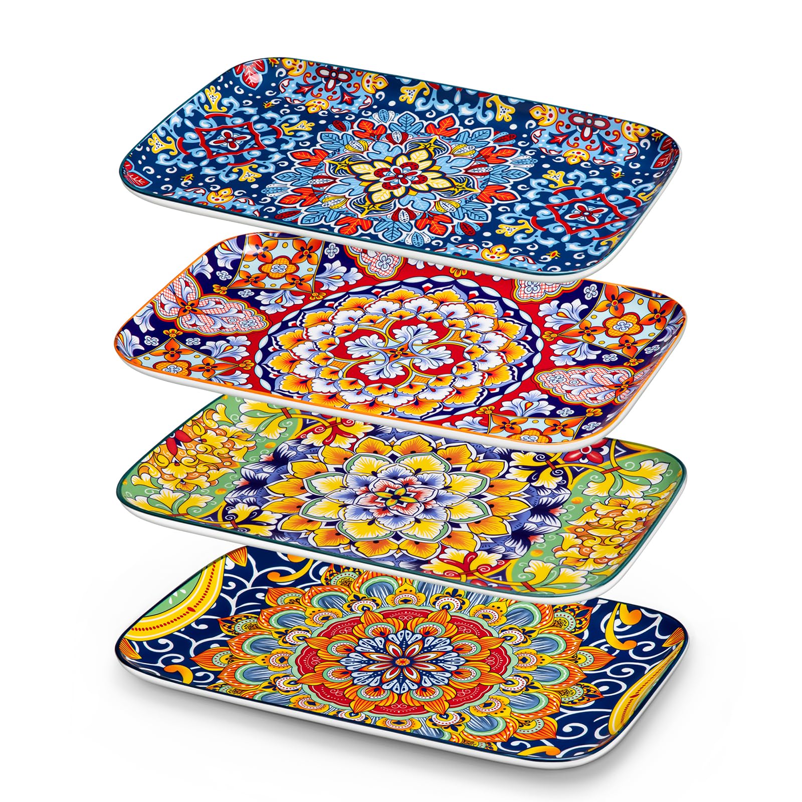 Vancasso Serving Platters Set of 3, 16"/14"/12" Inch Rectangular Trays - Extra Large, Ceramic Bohemian Serving Dish for Entertaining Food, Microwave & Dishwasher Safe, Vintage