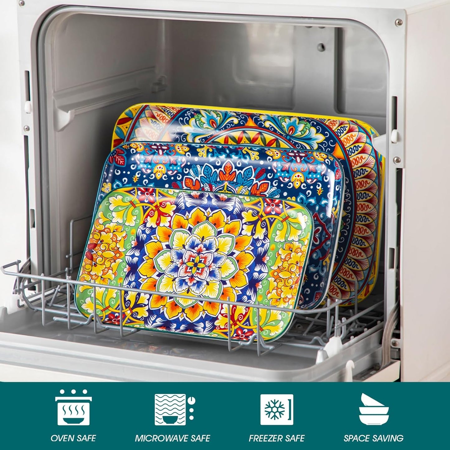 Vancasso Serving Platters Set of 3, 16"/14"/12" Inch Rectangular Trays - Extra Large, Ceramic Bohemian Serving Dish for Entertaining Food, Microwave & Dishwasher Safe, Vintage